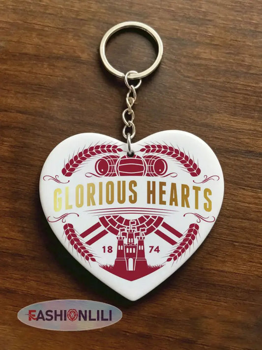 Maroon Hearts Football Lover Printed Keychain - White / ONE