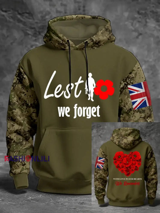 Men’s 11th November Remembrance Day LEST WE’S FORGET Poppy Remembrance Hoodie