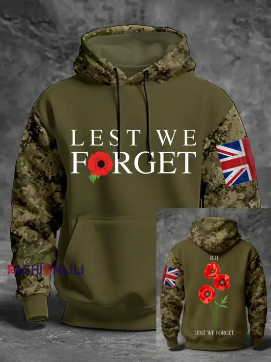 Men’s 11th November Remembrance Day LEST WE’S FORGET Poppy Remembrance Hoodie