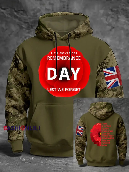Men’s 11th November Remembrance Day LEST WE’S FORGET Poppy Remembrance Hoodie