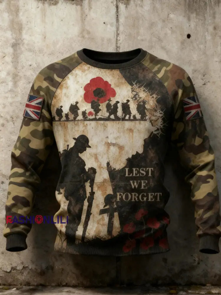 Men’s 11th November Remembrance Day LEST WE’S FORGET Poppy Remembrance Hoodie Army Green / S