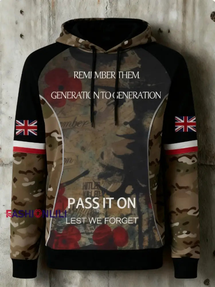 Men’s 11th November Remembrance Day LEST WE’S FORGET Poppy Remembrance Hoodie Black / S