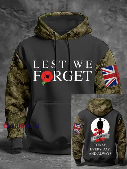 Men’s 11th November Remembrance Day LEST WE’S FORGET Poppy Remembrance Hoodie Dark Gray / S