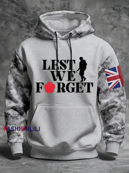 Men’s 11th November Remembrance Day LEST WE’S FORGET Poppy Remembrance Hoodie Light Gray / S