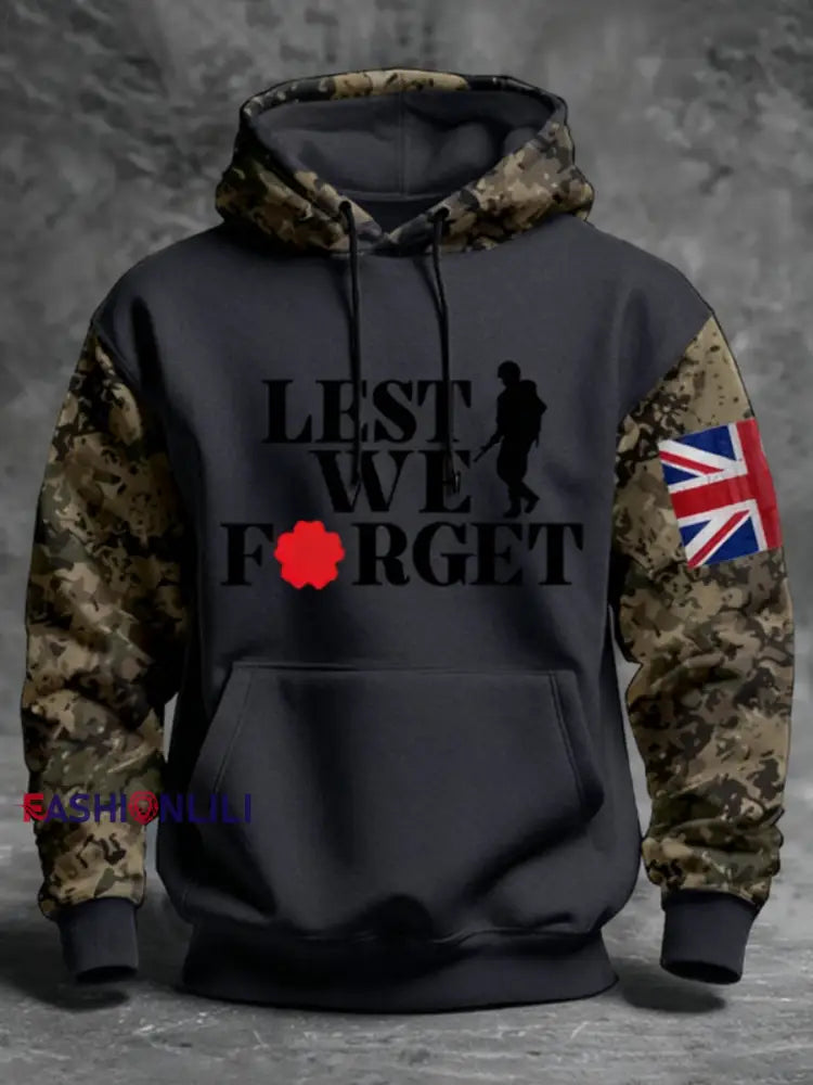 Men’s 11th November Remembrance Day LEST WE’S FORGET Poppy Remembrance Hoodie Navy Blue / S