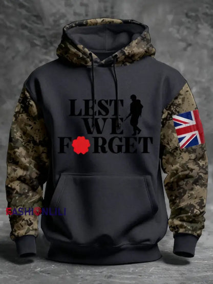 Men’s 11th November Remembrance Day LEST WE’S FORGET Poppy Remembrance Hoodie Navy Blue / S