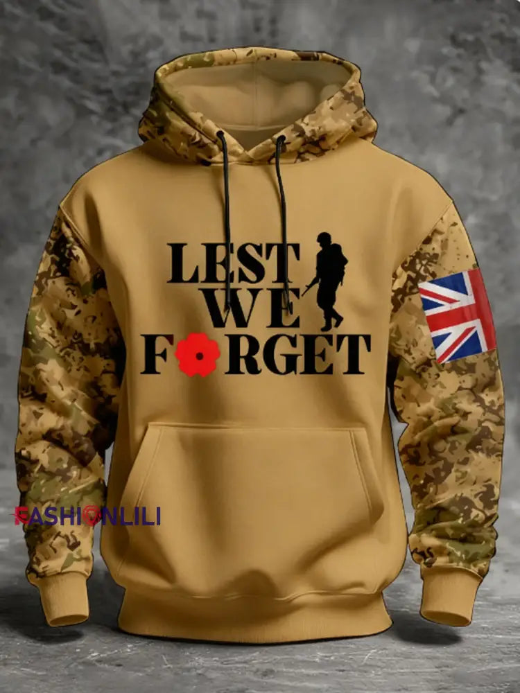 Men’s 11th November Remembrance Day LEST WE’S FORGET Poppy Remembrance Hoodie Yellow / S