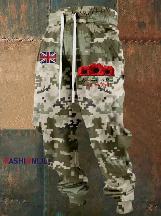 Men’s 11th November Remembrance Day LEST WE’S FORGET Poppy Remembrance long johns Army Green / S