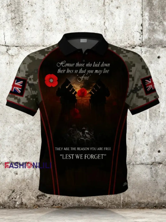 Men’s Men’s 11th November Remembrance Day LEST WE’S FORGET Poppy Remembrance Shirt Black / S