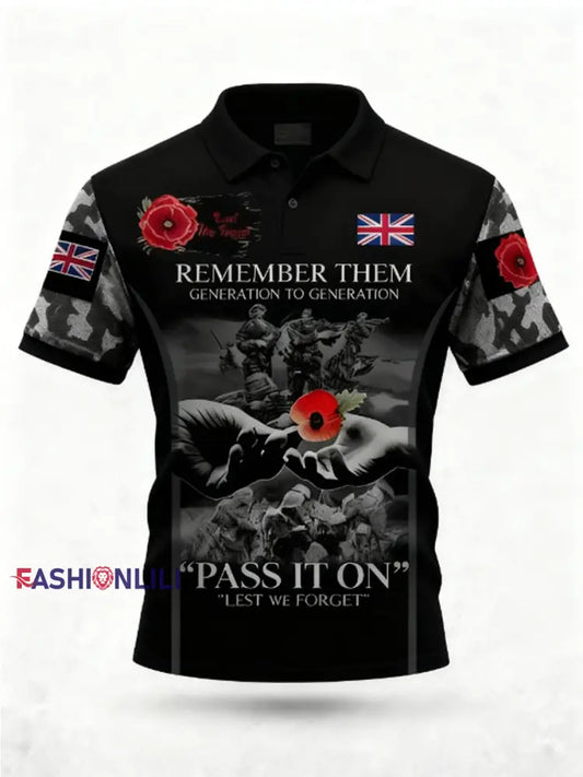 Men’s 1th November Remembrance Day LEST WE’S FORGET Poppy Remembrance polo shirt Black / S
