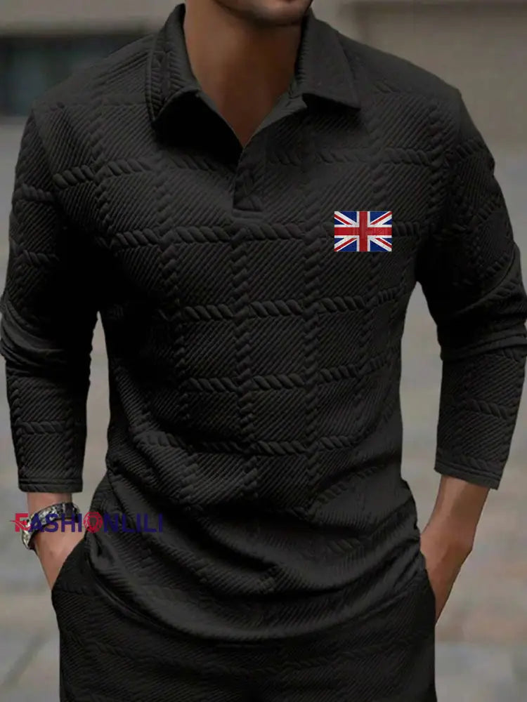 Men’s 3D Textured Business Casual Top Black / S