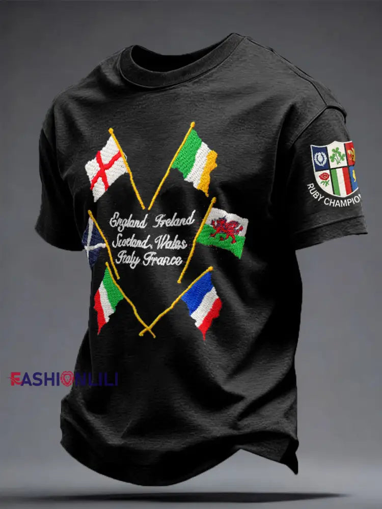 Men’s 6 Nations Rugby Art Printed T-shirt Black / S