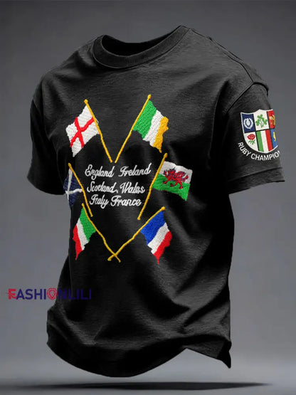 Men’s 6 Nations Rugby Art Printed T-shirt Black / S