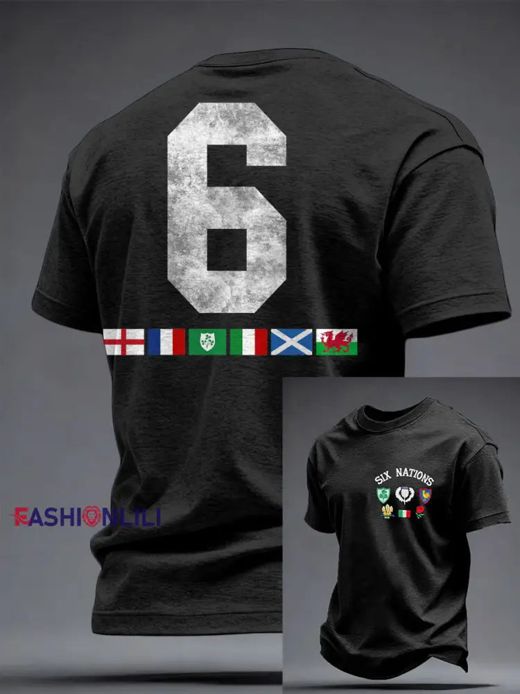 Men’s 6 Nations Rugby Art Printed T-shirt Black / S