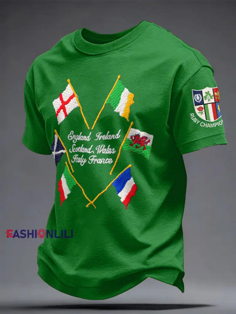 Men’s 6 Nations Rugby Art Printed T-shirt Green / S
