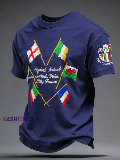 Men’s 6 Nations Rugby Art Printed T-shirt Navy Blue / S