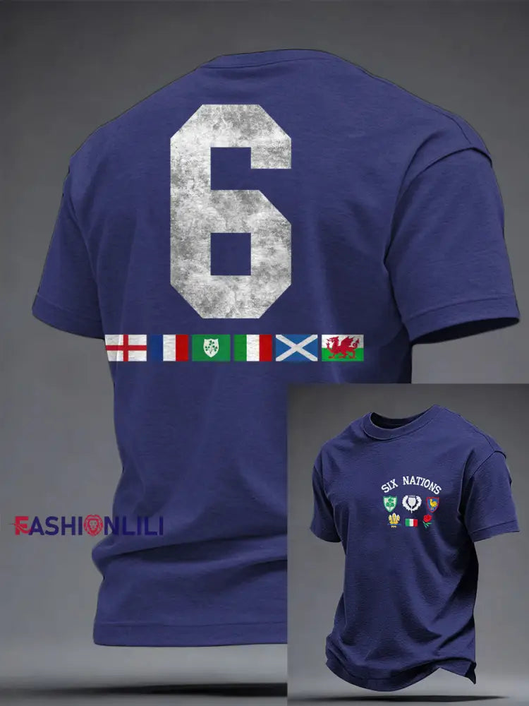 Men’s 6 Nations Rugby Art Printed T-shirt Navy Blue / S