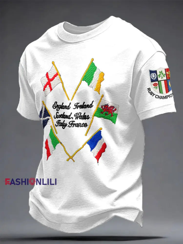 Men’s 6 Nations Rugby Art Printed T-shirt White / S