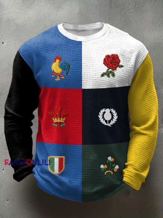 Men’s 6 Nations Rugby Art Printed Waffle Tops As picture / S