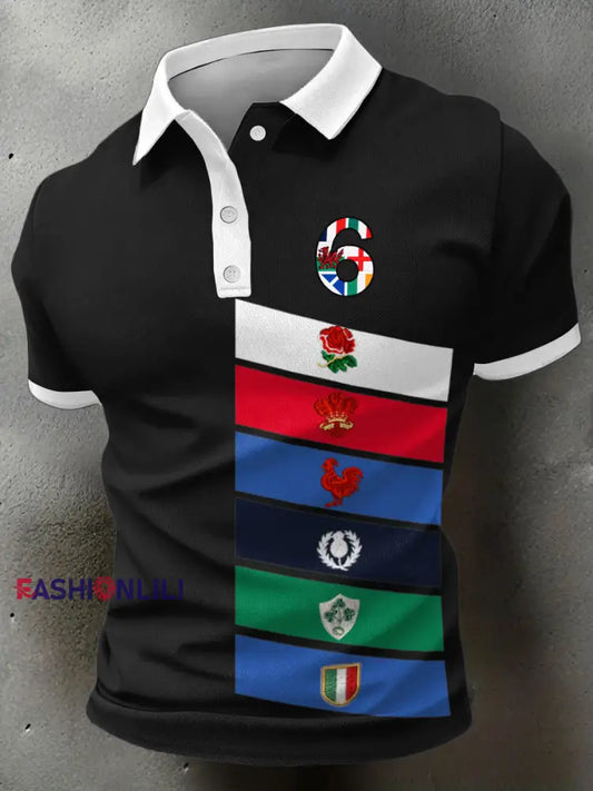 Men’s 6 Nations Rugby Lover Printed Casual Tops Black / S