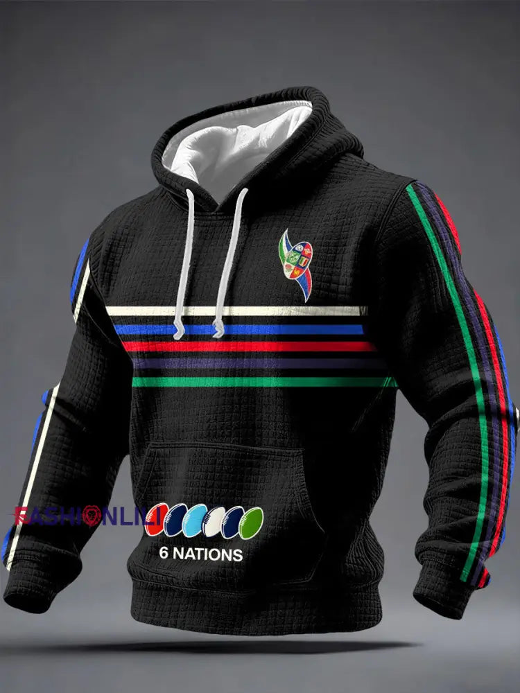 Men’s 6 Nations Rugby Lover Printed Hoodie Black / S