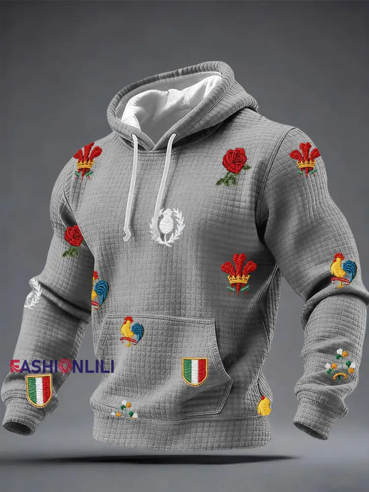 Men’s 6 Nations Rugby Lover Printed Hoodie Light Gray / S