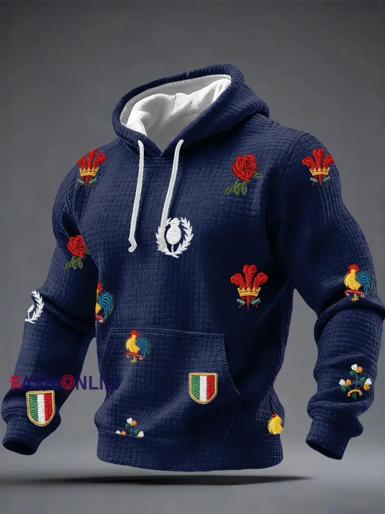 Men’s 6 Nations Rugby Lover Printed Hoodie Navy Blue / S