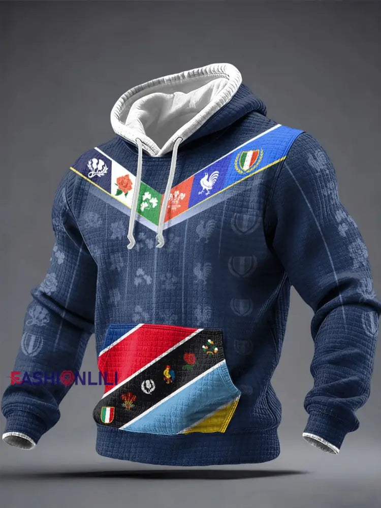 Men’s 6 Nations Rugby Lover Printed Hoodie Navy Blue / S