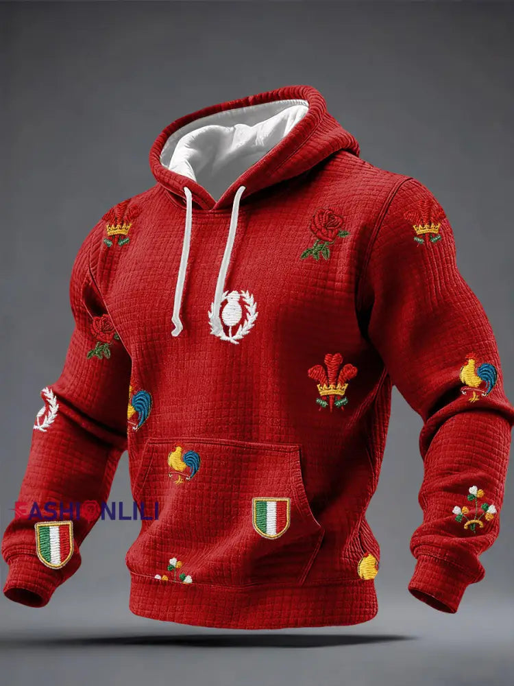 Men’s 6 Nations Rugby Lover Printed Hoodie Red / S