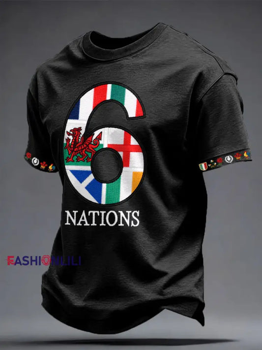 Men’s 6 Nations Rugby Lover Printed T-shirt Black / S