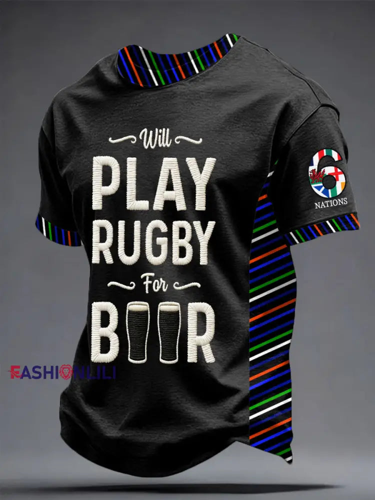 Men’s 6 Nations Rugby Lover Printed T-shirt Black / S