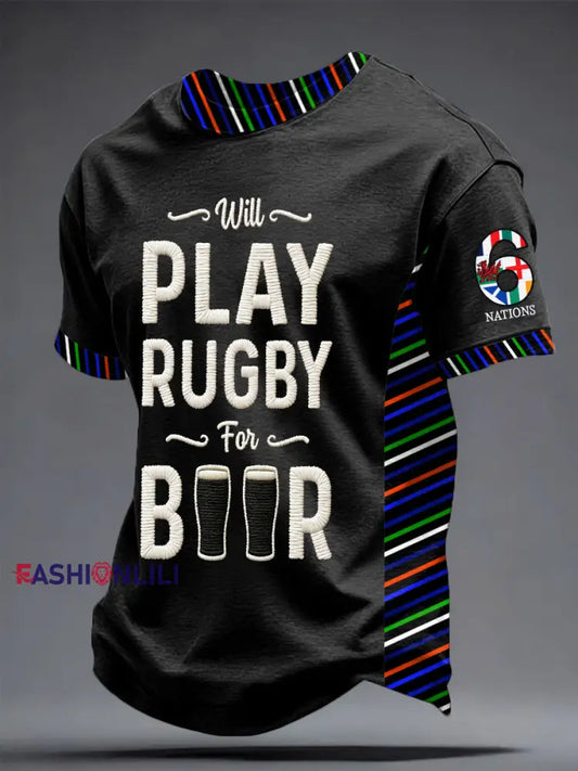 Men’s 6 Nations Rugby Lover Printed T-shirt Black / S