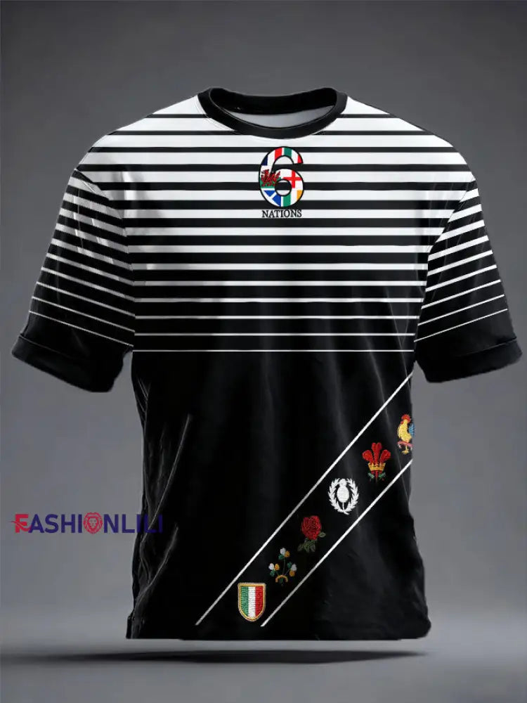 Men’s 6 Nations Rugby Lover Printed T-shirt Black / S