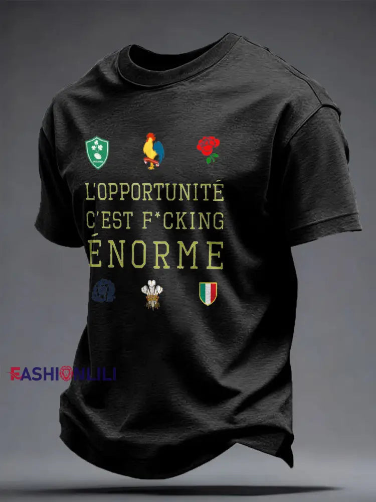 Men’s 6 Nations Rugby Lover Printed T-shirt Black / S