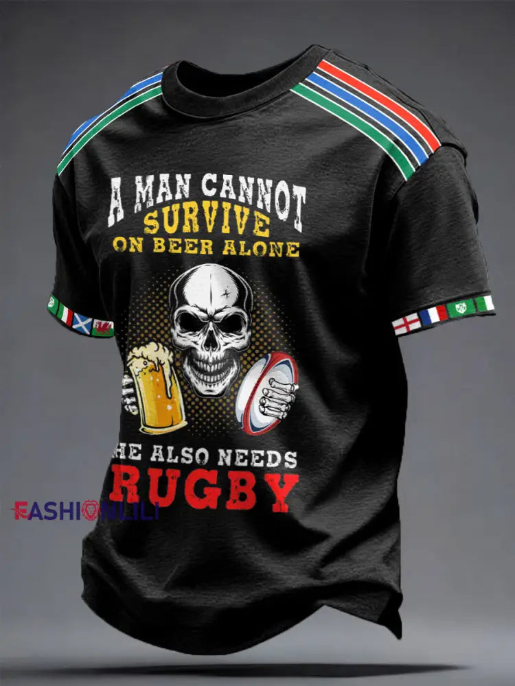 Men’s 6 Nations Rugby Lover Printed T-shirt Black / S