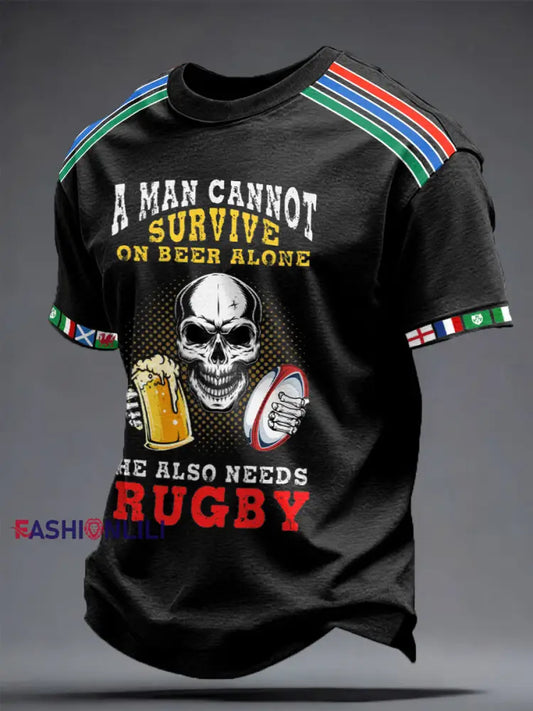 Men’s 6 Nations Rugby Lover Printed T-shirt Black / S