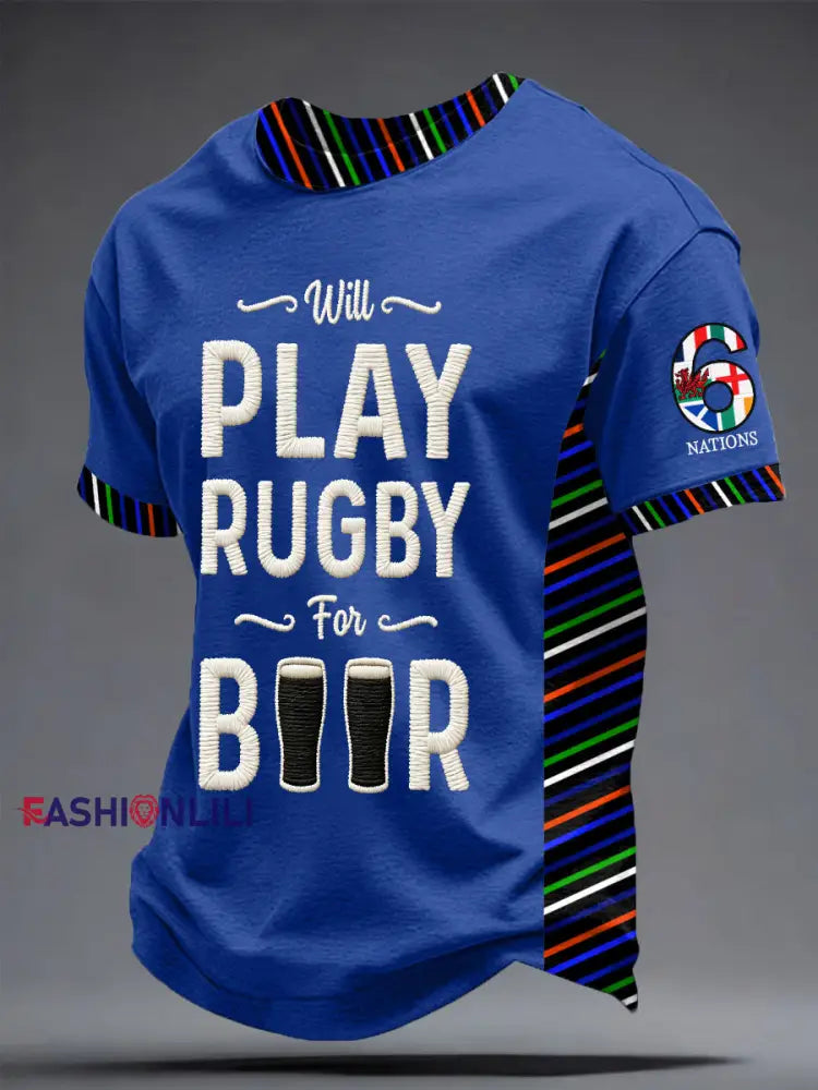 Men’s 6 Nations Rugby Lover Printed T-shirt Blue / S