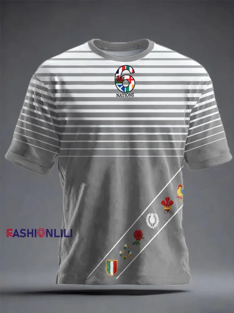 Men’s 6 Nations Rugby Lover Printed T-shirt Light Gray / S