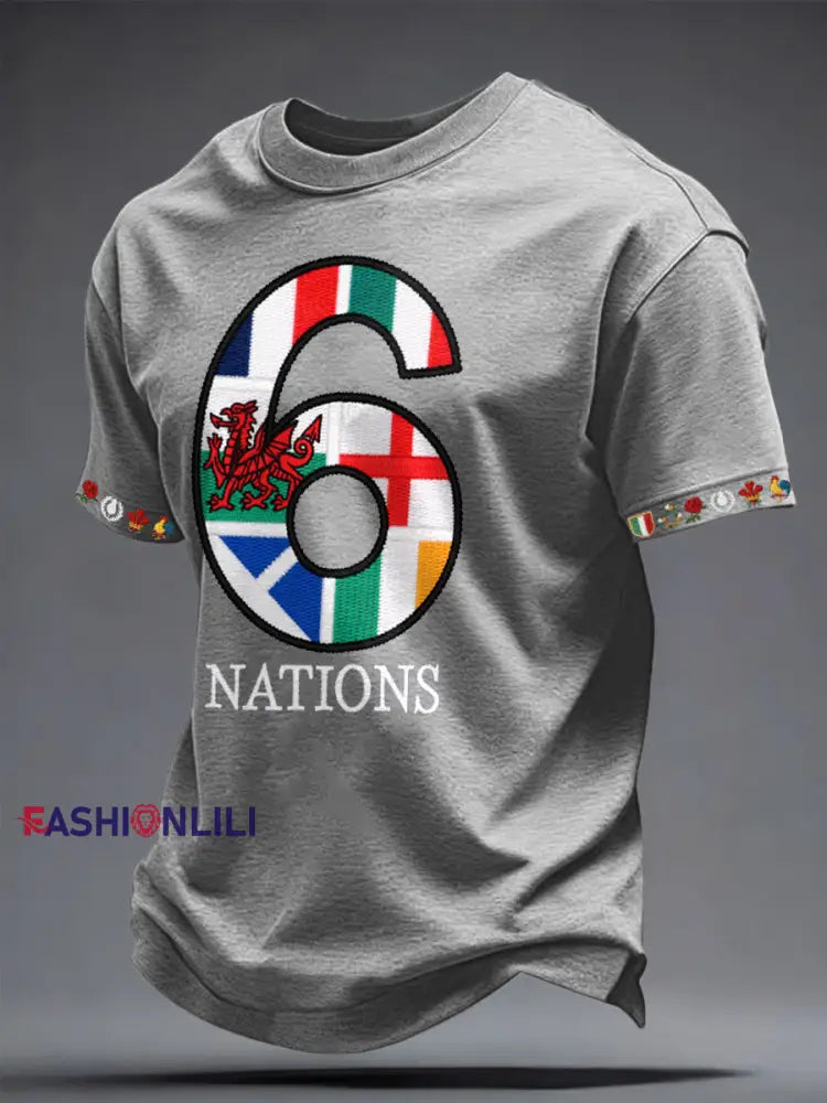 Men’s 6 Nations Rugby Lover Printed T-shirt Light Gray / S