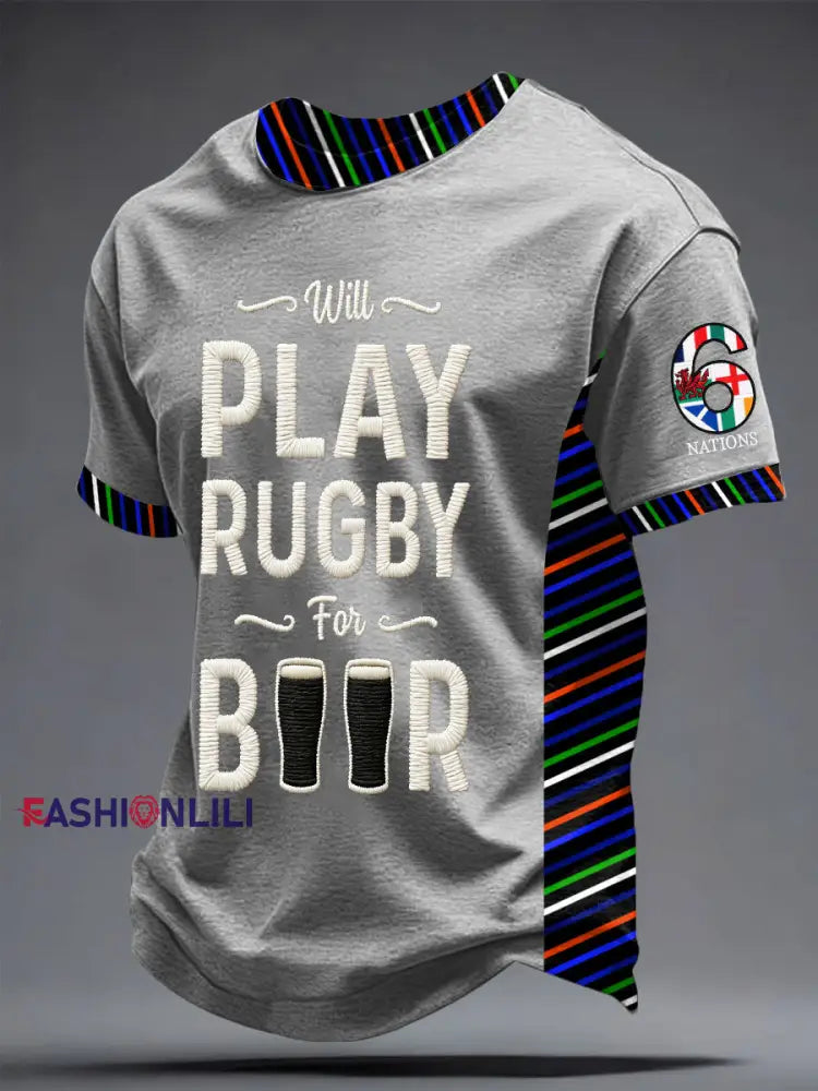 Men’s 6 Nations Rugby Lover Printed T-shirt Light Gray / S