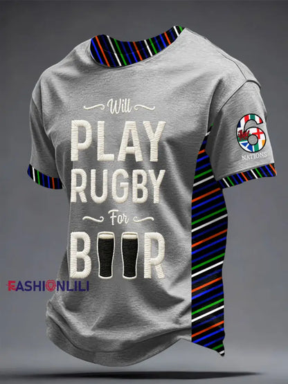Men’s 6 Nations Rugby Lover Printed T-shirt Light Gray / S