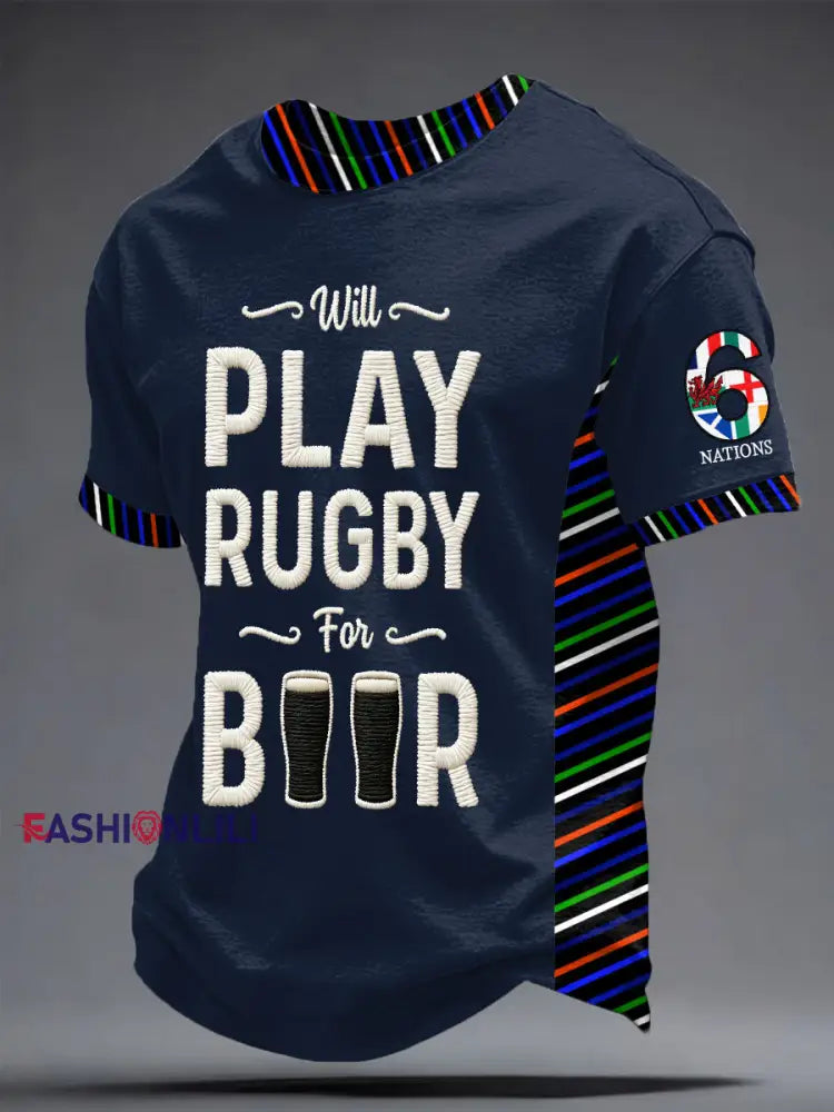 Men’s 6 Nations Rugby Lover Printed T-shirt Navy Blue / S