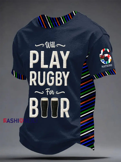 Men’s 6 Nations Rugby Lover Printed T-shirt Navy Blue / S