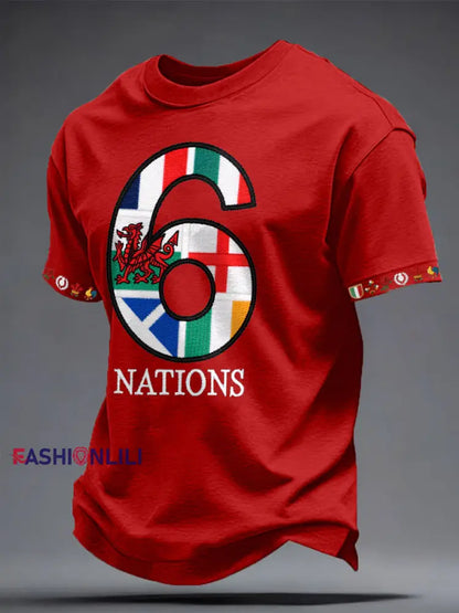 Men’s 6 Nations Rugby Lover Printed T-shirt Red / S