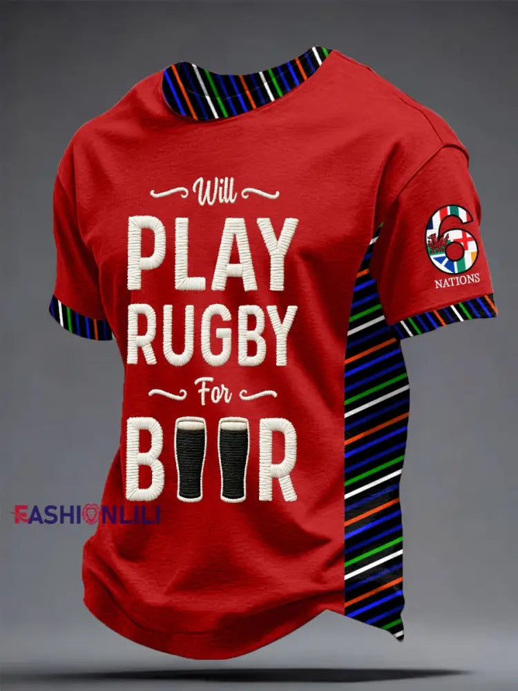 Men’s 6 Nations Rugby Lover Printed T-shirt Red / S
