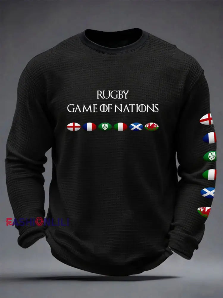 Men’s 6 Nations Rugby Lover Printed Waffle T-shirt Black / S