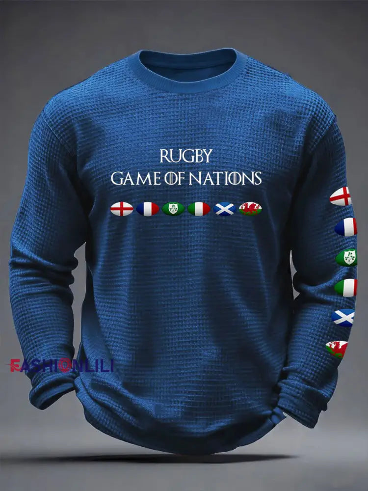 Men’s 6 Nations Rugby Lover Printed Waffle T-shirt Blue / S