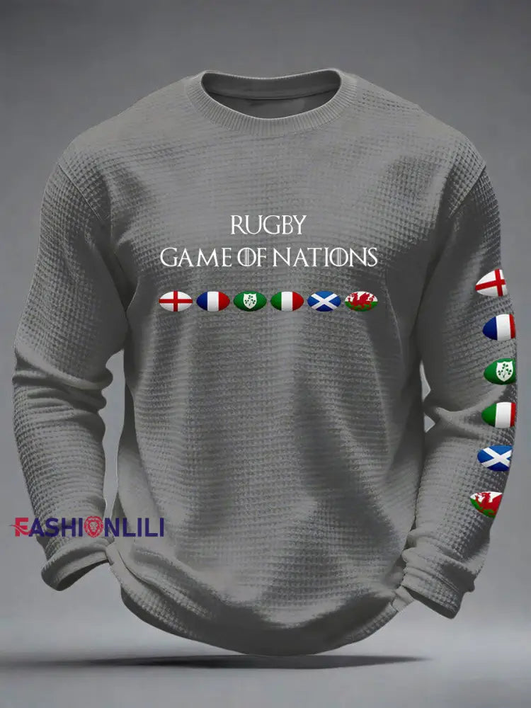 Men’s 6 Nations Rugby Lover Printed Waffle T-shirt Light Gray / S