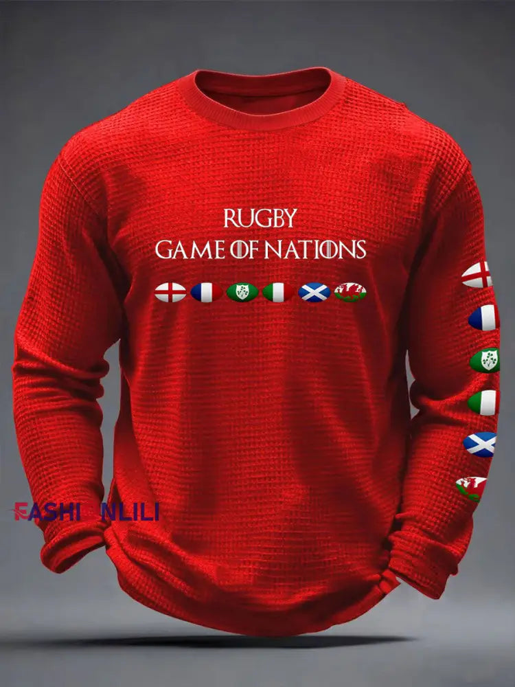 Men’s 6 Nations Rugby Lover Printed Waffle T-shirt Red / S
