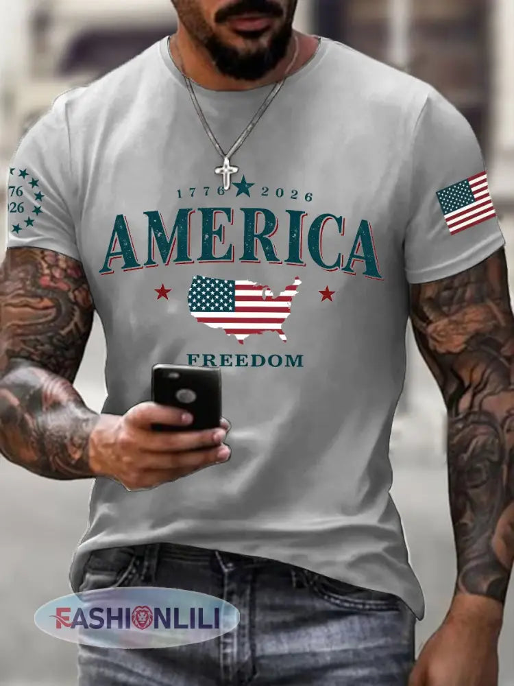 Men’s America 1776-2026 T-Shirt - Light Gray / S